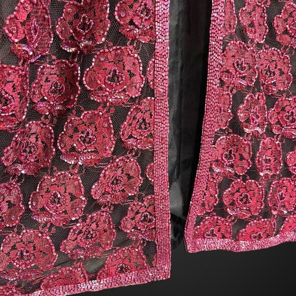 Jean for Joseph LeBon Rosette Beaded Jacket Floral Sequin Black Maroon Vintage M - Picture 6 of 9